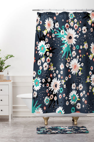 Elenor DG Dark Floral Bloom Shower Curtain And Mat