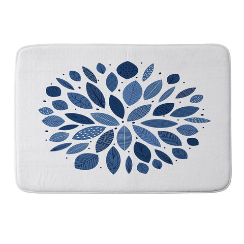 Elenor DG Indigo Leaves Mid Century Memory Foam Bath Mat