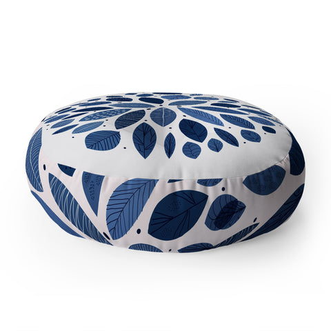 Elenor DG Indigo Leaves Mid Century Floor Pillow Round