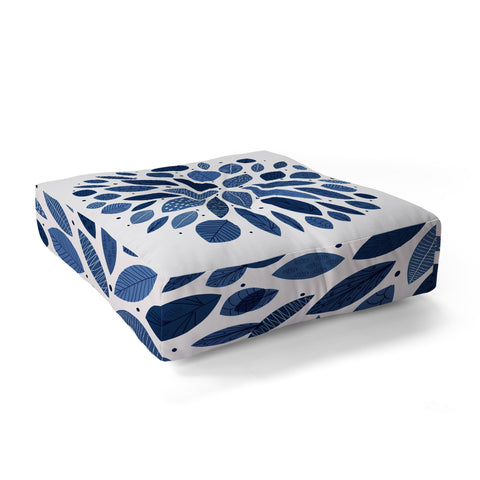 Elenor DG Indigo Leaves Mid Century Floor Pillow Square