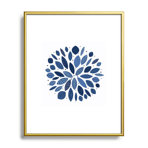 Elenor DG Indigo Leaves Mid Century Metal Framed Art Print