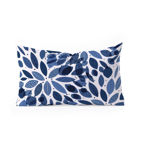 Elenor DG Indigo Leaves Mid Century Oblong Throw Pillow