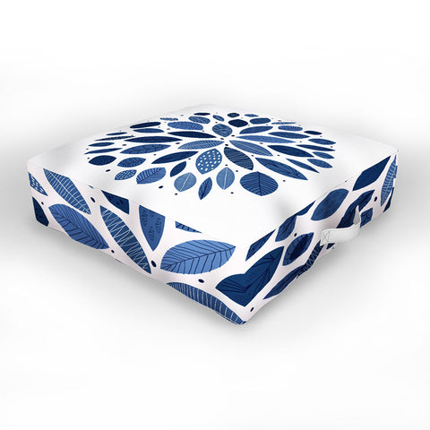 Elenor DG Indigo Leaves Mid Century Outdoor Floor Cushion