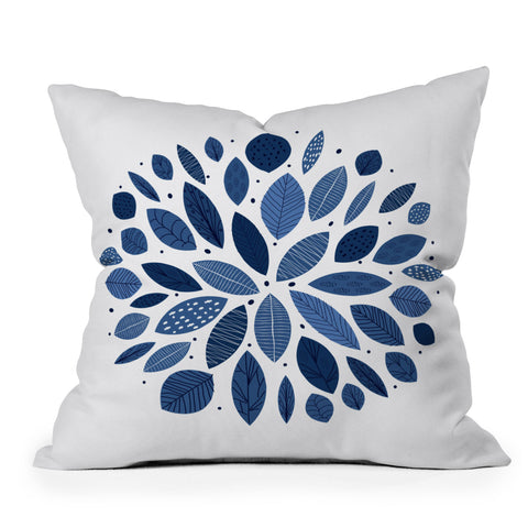 Elenor DG Indigo Leaves Mid Century Throw Pillow