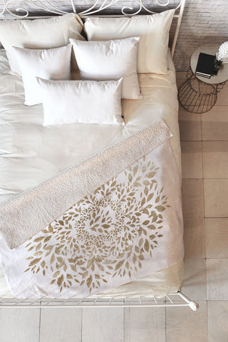Elenor DG Old Gold Leaves Mandala Fleece Throw Blanket