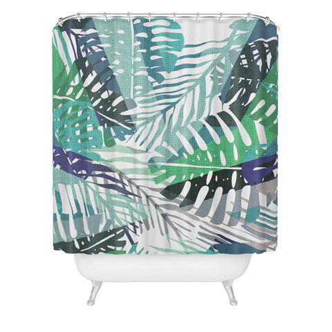 Elenor DG Palm Leaves Aqua Shower Curtain