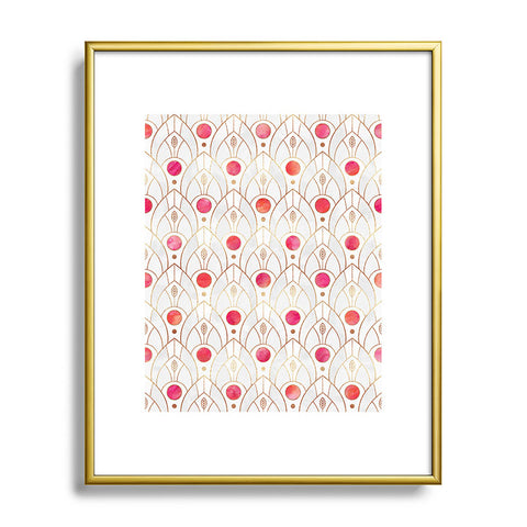 Elisabeth Fredriksson Art Deco Leaves Pink Metal Framed Art Print