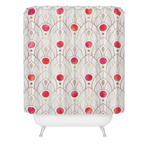 Elisabeth Fredriksson Art Deco Leaves Pink Shower Curtain