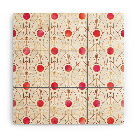 Elisabeth Fredriksson Art Deco Leaves Pink Wood Wall Mural