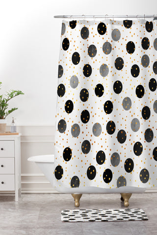 Elisabeth Fredriksson Black Dots and Confetti Shower Curtain And Mat