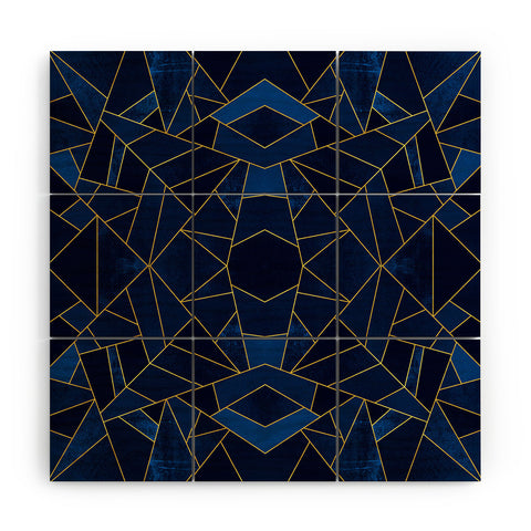 Elisabeth Fredriksson Blue Mosaic Sun Wood Wall Mural