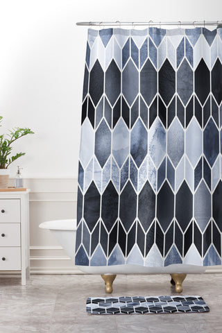 Elisabeth Fredriksson Blue Stained Glass Shower Curtain And Mat