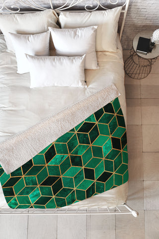 Elisabeth Fredriksson Emerald Cubes Fleece Throw Blanket