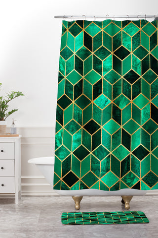 Elisabeth Fredriksson Emerald Cubes Shower Curtain And Mat