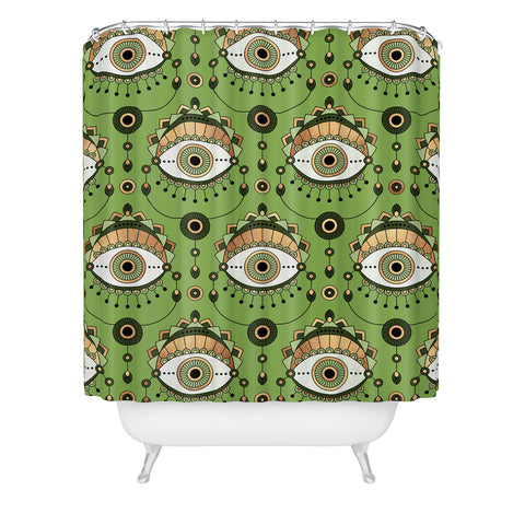 Elisabeth Fredriksson Eye Pattern Green Shower Curtain