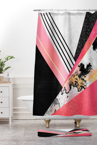 Elisabeth Fredriksson Geometric Summer Pink Shower Curtain And Mat