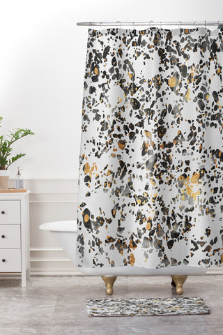 Elisabeth Fredriksson Gold Speckled Terrazzo Shower Curtain And Mat