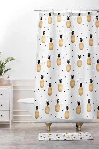 Elisabeth Fredriksson Golden Pineapples Shower Curtain And Mat