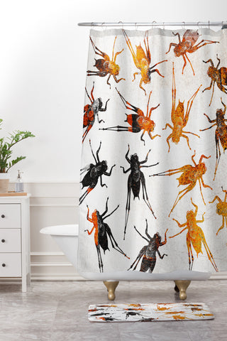 Elisabeth Fredriksson Grasshoppers 3 Shower Curtain And Mat