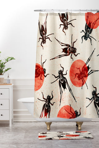 Elisabeth Fredriksson Grasshoppers Shower Curtain And Mat