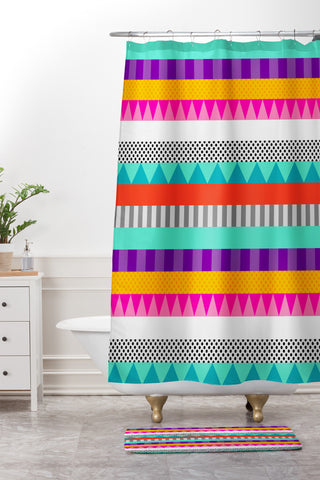 Elisabeth Fredriksson Happy Stripes 2 Shower Curtain And Mat