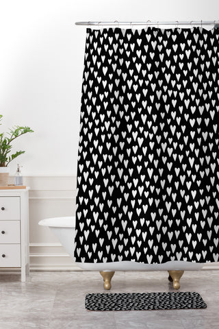 Elisabeth Fredriksson Little Hearts On Black Shower Curtain And Mat