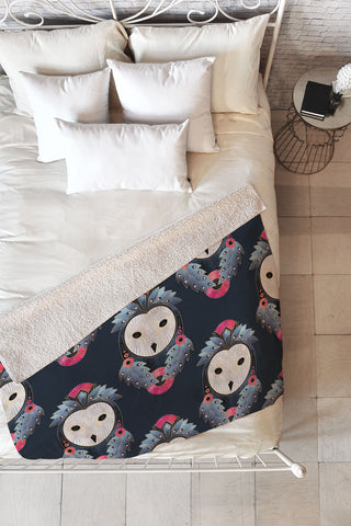 Elisabeth Fredriksson Owl Dark Background Fleece Throw Blanket