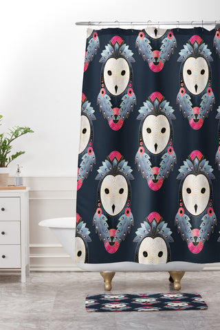 Elisabeth Fredriksson Owl Dark Background Shower Curtain And Mat