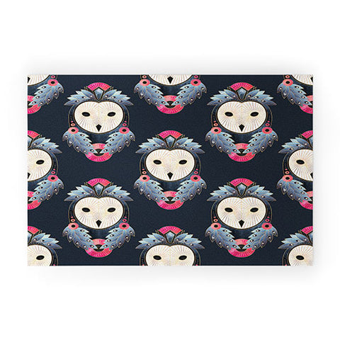 Elisabeth Fredriksson Owl Dark Background Welcome Mat