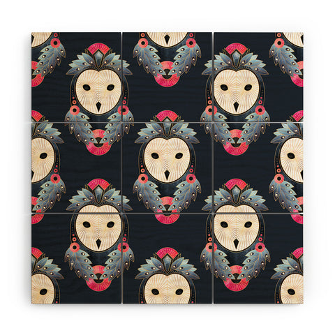 Elisabeth Fredriksson Owl Dark Background Wood Wall Mural
