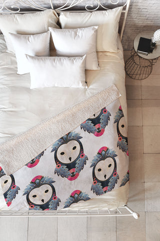 Elisabeth Fredriksson Owl Light Background Fleece Throw Blanket
