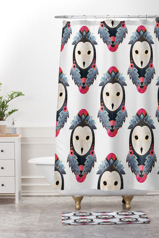 Elisabeth Fredriksson Owl Light Background Shower Curtain And Mat