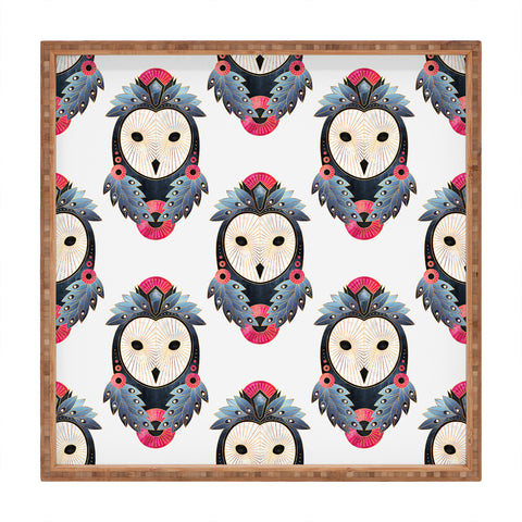 Elisabeth Fredriksson Owl Light Background Square Tray