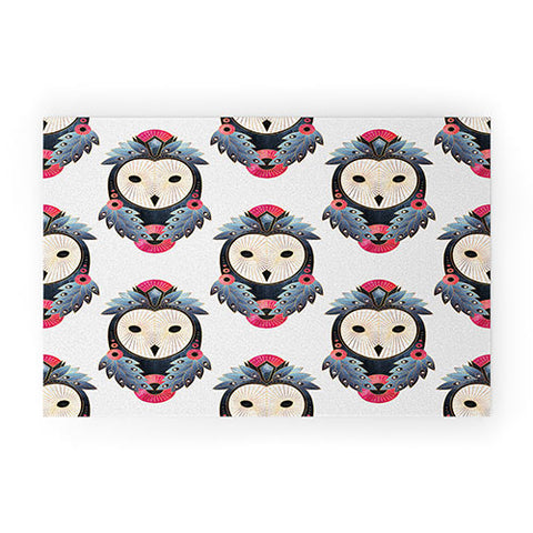 Elisabeth Fredriksson Owl Light Background Welcome Mat