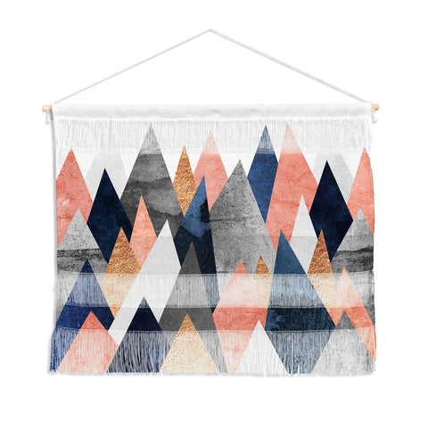 Elisabeth Fredriksson Pink And Navy Peaks Wall Hanging Landscape