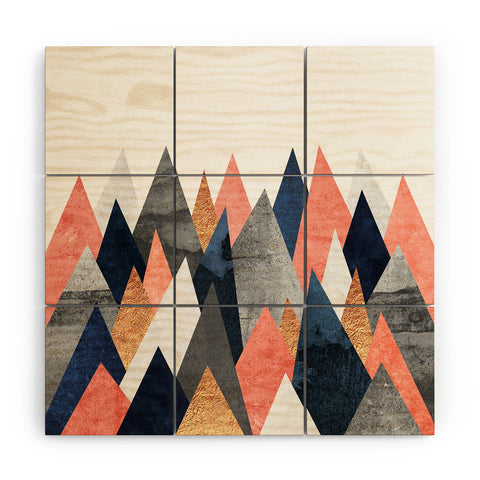 Elisabeth Fredriksson Pink And Navy Peaks Wood Wall Mural