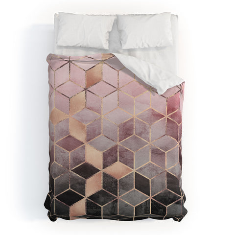 Elisabeth Fredriksson Pink Grey Gradient Cubes 2 Duvet Cover