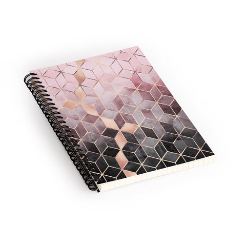 Elisabeth Fredriksson Pink Grey Gradient Cubes 2 Spiral Notebook
