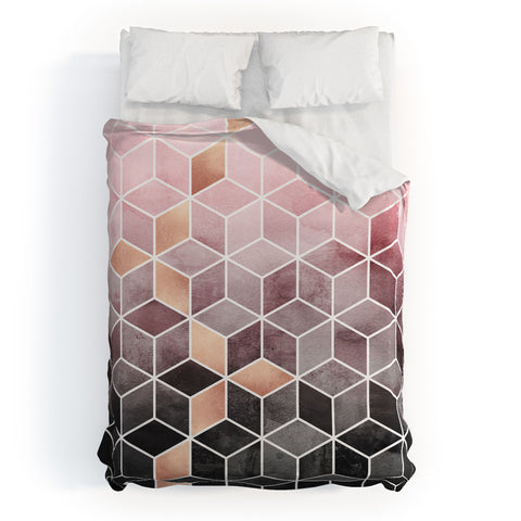 Elisabeth Fredriksson Pink Grey Gradient Cubes Duvet Cover