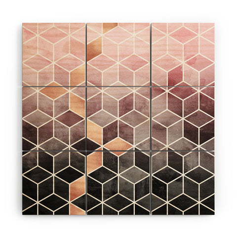 Elisabeth Fredriksson Pink Grey Gradient Cubes Wood Wall Mural