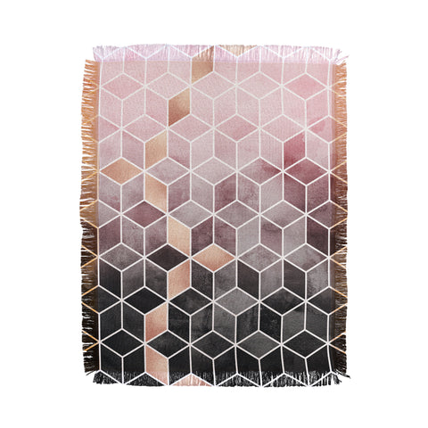 Elisabeth Fredriksson Pink Grey Gradient Cubes Throw Blanket
