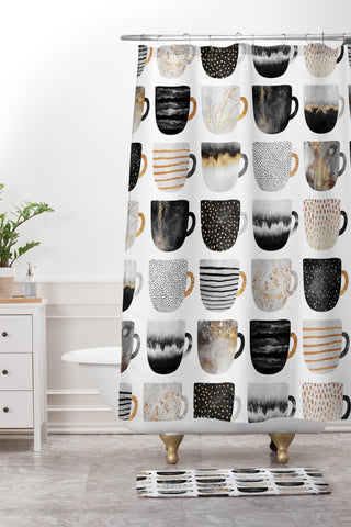 Elisabeth Fredriksson Pretty Coffee Cups 3 Shower Curtain And Mat