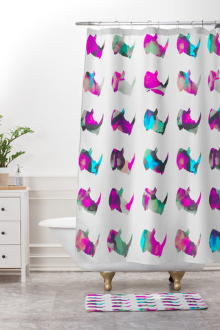 Elisabeth Fredriksson Rhinos II Shower Curtain And Mat