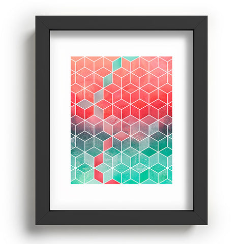 Elisabeth Fredriksson Rose And Turquoise Cubes Recessed Framing Rectangle