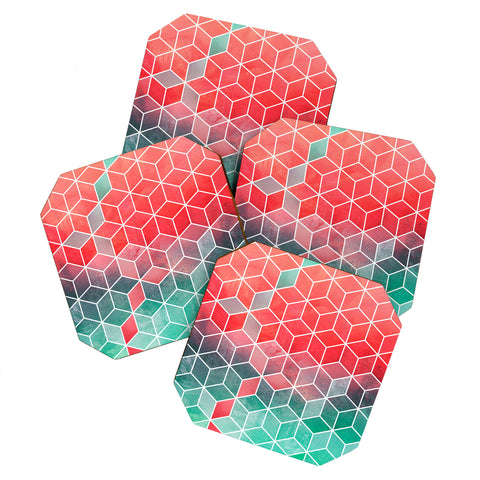Elisabeth Fredriksson Rose And Turquoise Cubes Coaster Set