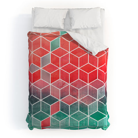 Elisabeth Fredriksson Rose And Turquoise Cubes Comforter