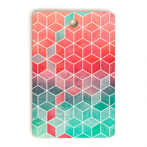 Elisabeth Fredriksson Rose And Turquoise Cubes Cutting Board Rectangle