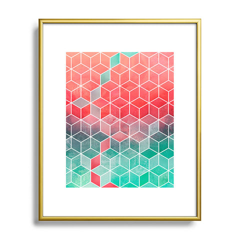Elisabeth Fredriksson Rose And Turquoise Cubes Metal Framed Art Print