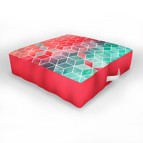 Elisabeth Fredriksson Rose And Turquoise Cubes Outdoor Floor Cushion