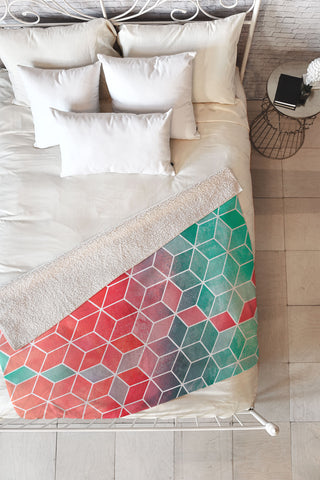 Elisabeth Fredriksson Rose And Turquoise Cubes Fleece Throw Blanket
